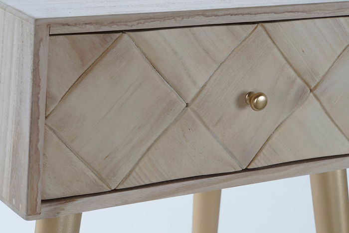 DKD Home Decor Mesita Auxiliar Rombo Moderno Pino y Metal Marron Claro Dorado 45 x 34 x 67 cm