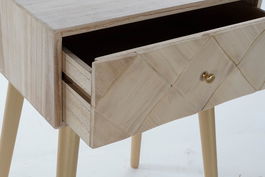 DKD Home Decor Mesita Auxiliar Rombo Moderno Pino y Metal Marron Claro Dorado 45 x 34 x 67 cm