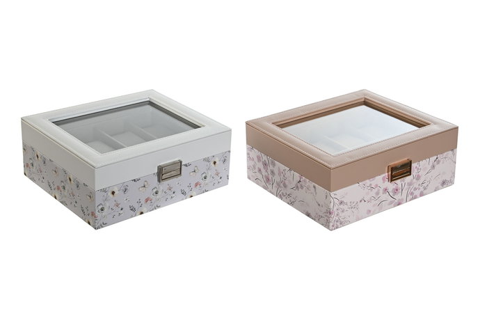 DKD Home Decor Relojero Tradicional Tierra Rosa Palo Azul Cristal Pu 19.5 x 9.5 x 22.5 cm (2 Unidades)