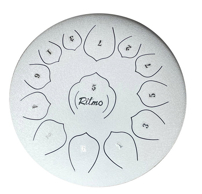 Ritmo Tongue Drum 12” Upgraded Premium Lotus Serie 13 Notas Blanco Ritmo Tongue Drum 12” Upgraded Premium Lotus Serie 13 Notas Blanco