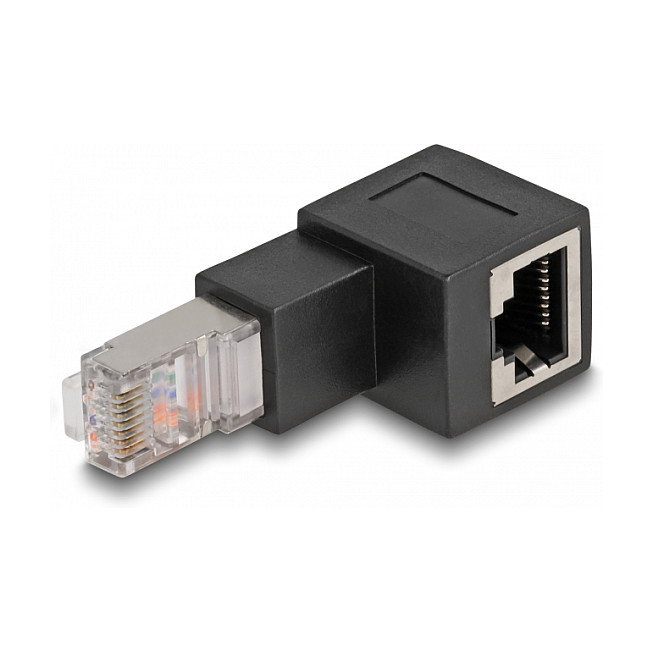 DeLOCK Adaptador RJ45 Cat.6A Macho a Hembra 90° hacia abajo DeLOCK Adaptador RJ45 Cat.6A Macho a Hembra 90° hacia abajo