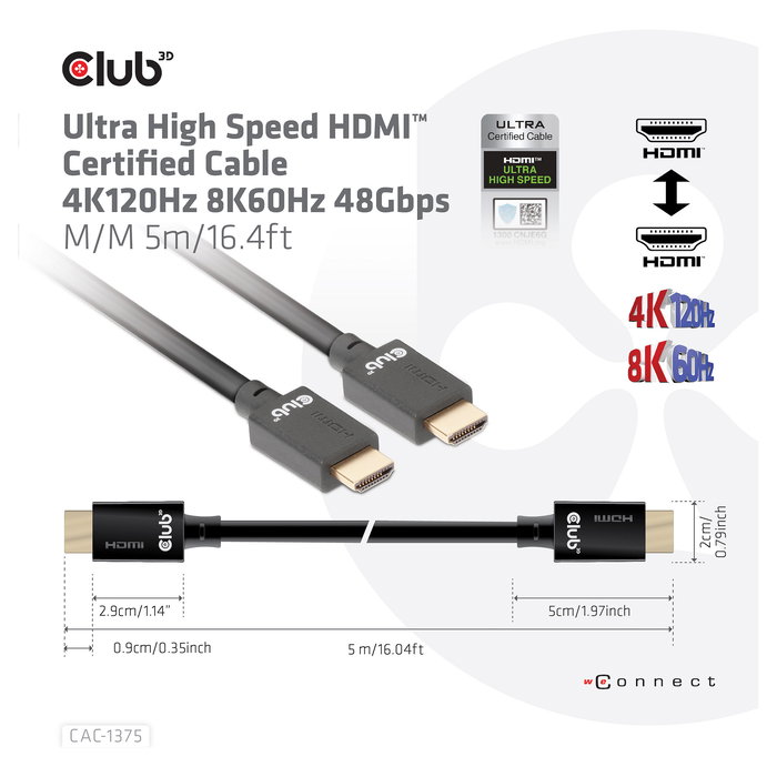 Club 3D Cable HDMI A-A Ultra High Speed 2.1 10K HDR 5 Metros - Retail