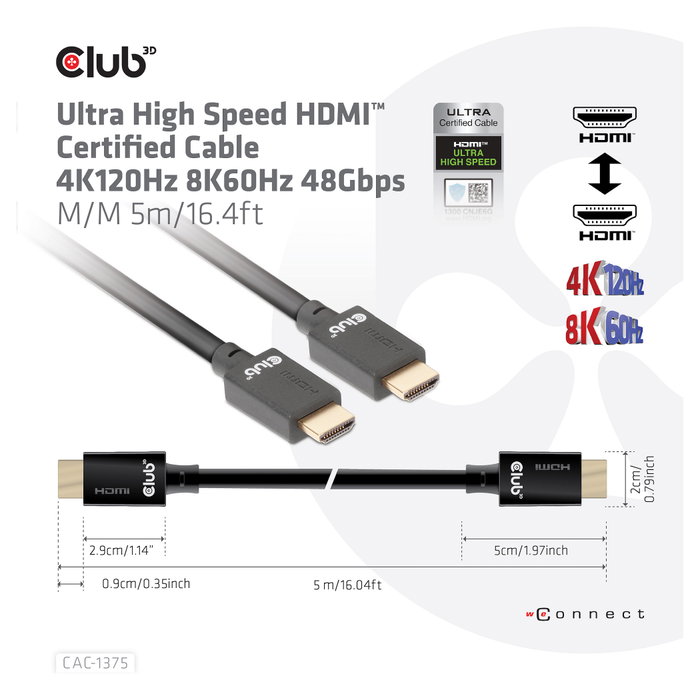 Club3D CAC-1375 Cable HDMI 2.1 Ultra High Speed 10K HDR 5m Club3D CAC-1375 Cable HDMI 2.1 Ultra High Speed 10K HDR 5m