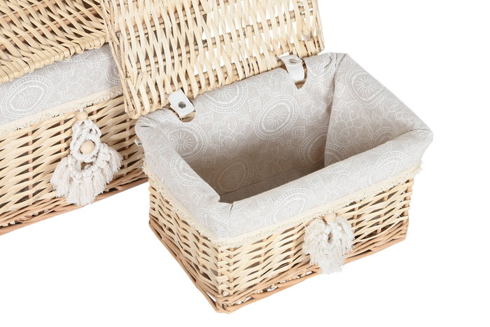 DKD Home Decor Set de 2 Cestas de Mimbre y Poliéster Natural DKD Home Decor Set de 2 Cestas de Mimbre y Poliéster Natural