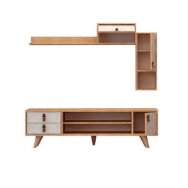 Hanah Home Mueble de TV Roble y Blanco 140cm Ancho con Cajones y Estantes, Diseño Moderno Escandinavo