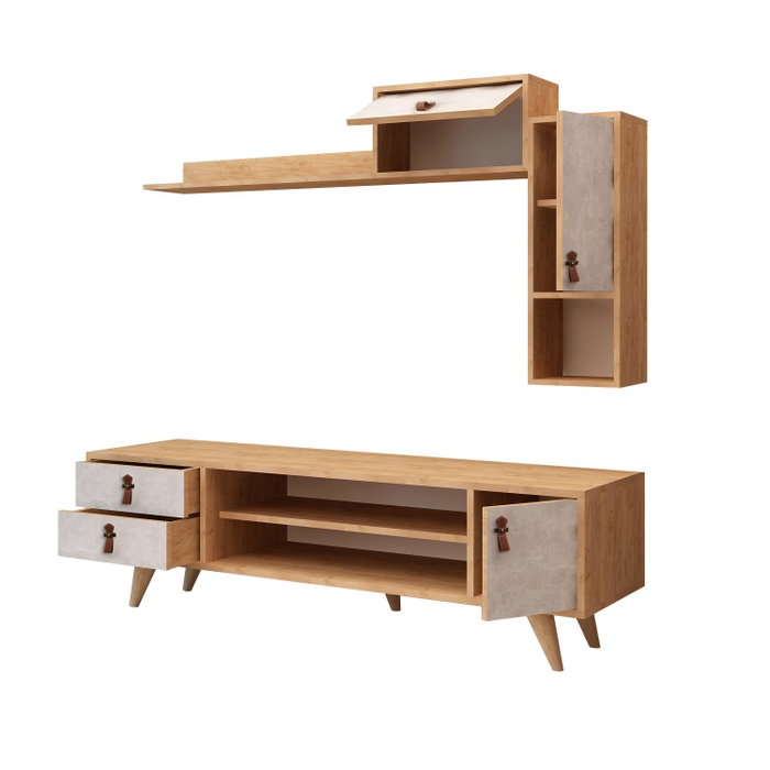 Hanah Home Mueble de TV Roble y Blanco 140cm Ancho con Cajones y Estantes, Diseño Moderno Escandinavo