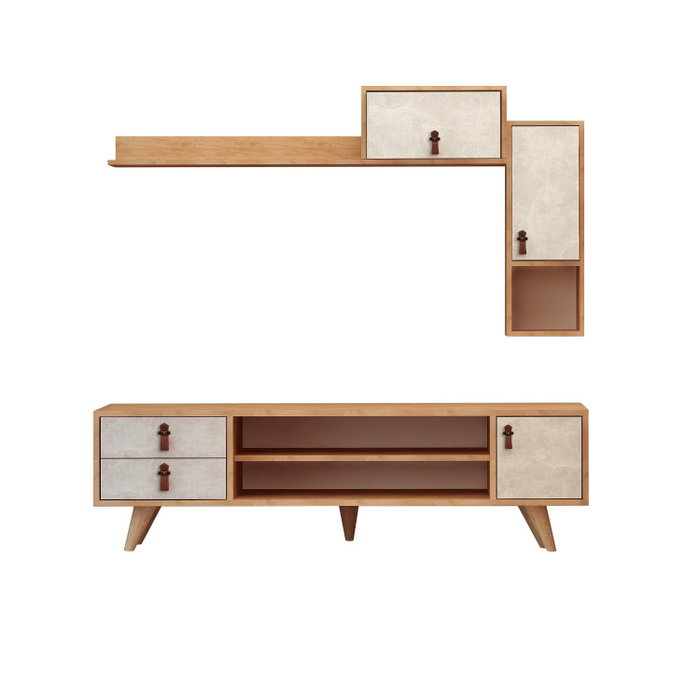 Hanah Home Mueble de TV Roble y Blanco 140cm Ancho con Cajones y Estantes, Diseño Moderno Escandinavo