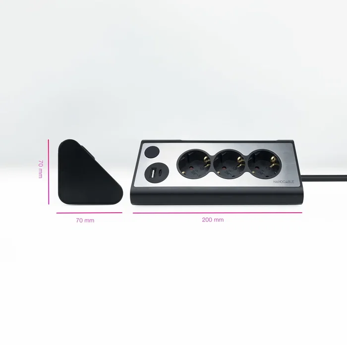 Nanocable 10.37.0013-BK - Regleta de Sobremesa con 3 Tomas + 2 Puertos USB (USB-A y USB-C) para Carga Rápida 18W - Interruptor con Luz LED - Cable 1.5m - Negro