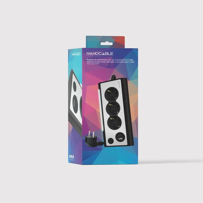Nanocable Regleta de Sobremesa 3 Tomas AC y 2 USB (USB-A y USB-C) Negro Nanocable Regleta de Sobremesa 3 Tomas AC y 2 USB (USB-A y USB-C) Negro