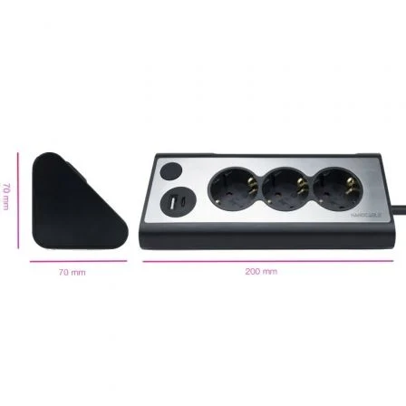 Nanocable - Regleta de sobremesa con 3 enchufes Shucko, 1 USB-C, 1 USB-A, iluminación LED e interruptor - Cable de 1.50 metros - shuckos Nanocable - Regleta de sobremesa con 3 enchufes Shucko, 1 USB-C, 1 USB-A, iluminación LED e interruptor - Cable de 1.50 metros - shuckos