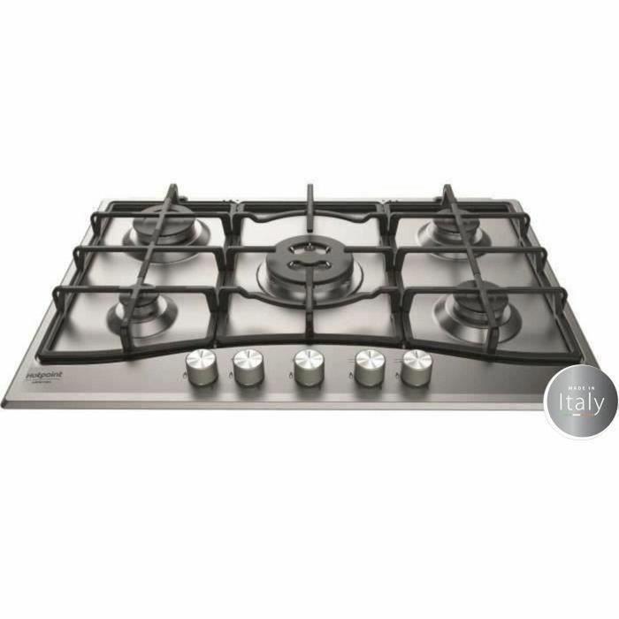 Hotpoint PNN 751 IX - Placa de gas de acero inoxidable con 5 chimeneas