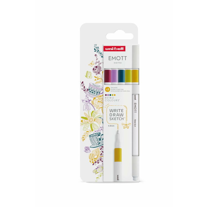 UNI-BALL Emott Fineliner Colores Retro Estuche de 5
