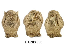 DKD Home Decor Figura Buho Resina Dorado 11 x 15 x 11 cm (3 Unidades)