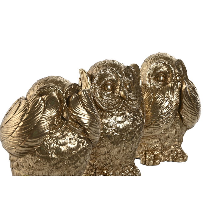 DKD Home Decor Figura de Búho en Resina, Surtido de 3 Unidades, Dorado