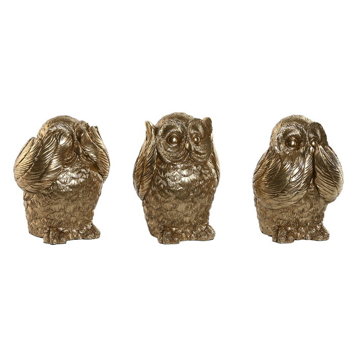 DKD Home Decor Figura de Búho en Resina, Surtido de 3 Unidades, Dorado