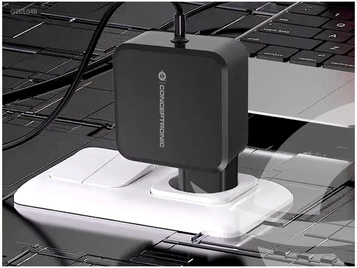 Conceptronic OZUL04BE Cargador de Pared GaN 67W USB-C PD 3.0, Universal, Negro, Cable de 1.8m, Protección Sobrecalentamiento/Sobrecarga