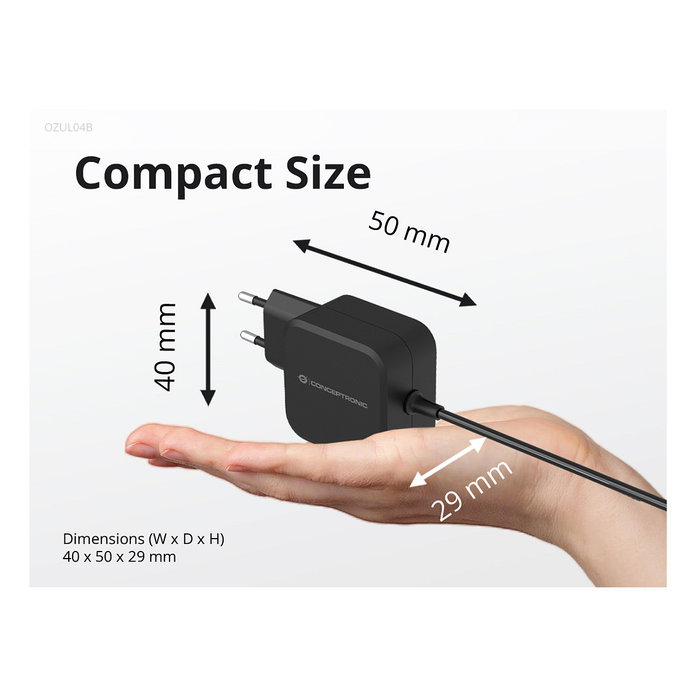 Conceptronic OZUL04BE Cargador de Pared GaN de 67W con Cable USB-C