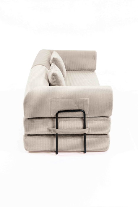 BORDECOR Sofá cama convertible en pana beige con estructura metálica BORDECOR Sofá cama convertible en pana beige con estructura metálica