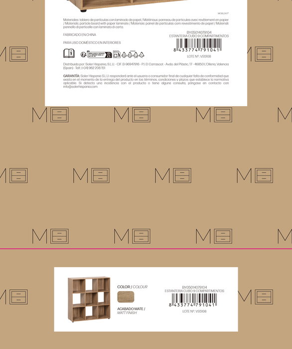 Inde Estantería Cubo con 9 Compartimentos, Mueble de Almacenamiento, Dimensiones 91.2 x 29.7 x 91.2 cm, Color Roble