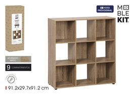 Inde Estantería Cubo con 9 Compartimentos, Mueble de Almacenamiento, Dimensiones 91.2 x 29.7 x 91.2 cm, Color Roble