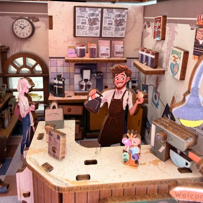 Nookland - Book Nook Kit DIY para Construir un Sujetalibros en 3D, Modelo Cafetería Nookland, 16 x 14 x seeb cm