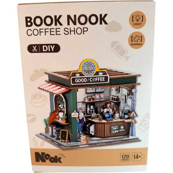 Nookland - Book Nook Kit DIY para Construir un Sujetalibros en 3D, Modelo Cafetería Nookland, 16 x 14 x seeb cm