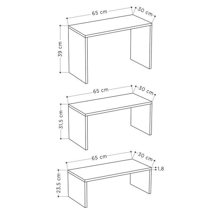 Juego de 3 mesas Alexandra House Living Roble Madera MDP 32 x 65 x 30 cm 24 x 65 x 30 cm 39 x 65 x 30 cm