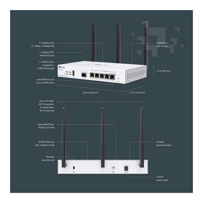 TP-Link FESTA FR365 Router Wi-Fi 6 AX3000 Dual-Band Gigabit VPN-Router Gigabit Ethernet Blanco 6 Puertos LAN 1 Puerto USB 3.2 Gen 1 TP-Link FESTA FR365 Router Wi-Fi 6 AX3000 Dual-Band Gigabit VPN-Router Gigabit Ethernet Blanco 6 Puertos LAN 1 Puerto USB 3.2 Gen 1