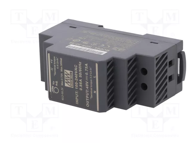 MEAN WELL HDR-30-48 Fuente de alimentación de impulso para carril DIN 48VDC 36W MEAN WELL HDR-30-48 Fuente de alimentación de impulso para carril DIN 48VDC 36W