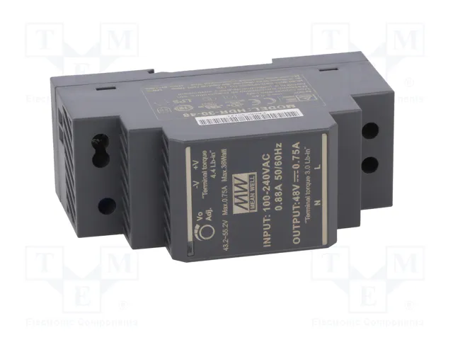 MEAN WELL HDR-30-48 Fuente de alimentación de impulso para carril DIN 48VDC 36W MEAN WELL HDR-30-48 Fuente de alimentación de impulso para carril DIN 48VDC 36W