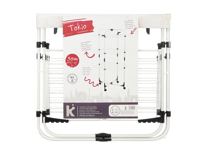 Arte Regal Tendedero Vertical Plegable con Ruedas, 30M, Blanco/Negro, 69x135x62.5 cm (Set de 4)