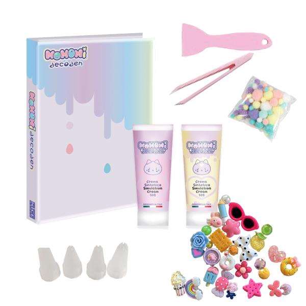 Nice Decoden Diario Set para Decorar con Crema Incluye 2 Cremas Boquillas Espátula Pinzas Amuletos y Pompones