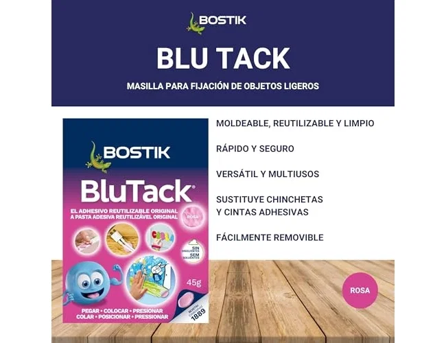 Bostik Sujetacosa masilla blu tack rosa blister de 45 g