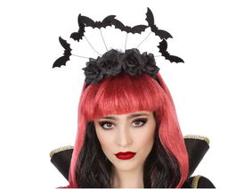 Diadema Halloween Murciélagos Rosas Negras para Disfraz