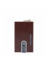 Piquadro Blue Square Tarjetero de Cuero Caoba con Bolsillo para Monedas