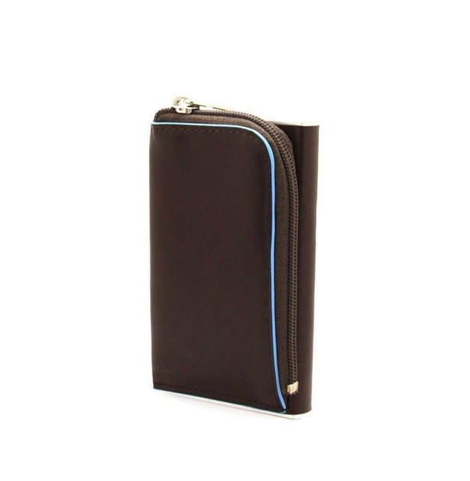 Piquadro Blue Square Tarjetero de Cuero Caoba con Bolsillo para Monedas