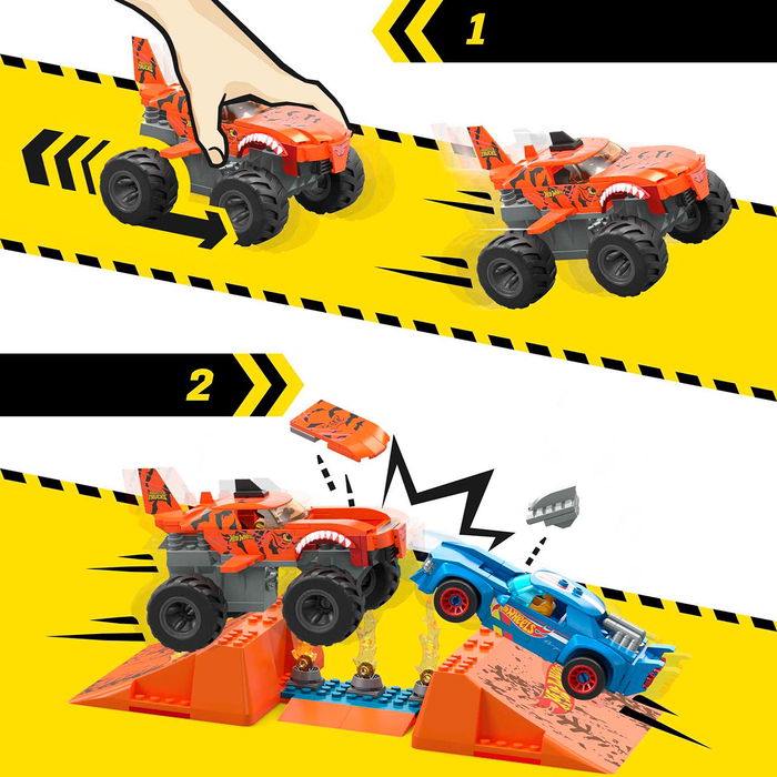 Mega Bloks Monster Trucks Pista Tiger Shark HKF88 Set de Construcción con Coches y Accesorios +5 Años