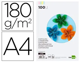 Liderpapel Cartulina A4 180g/m2 100 Hojas Colores Surtidos