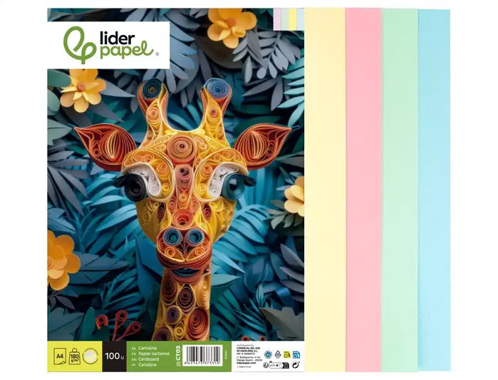 Liderpapel Cartulina A4 180g/m2 100 Hojas Colores Surtidos