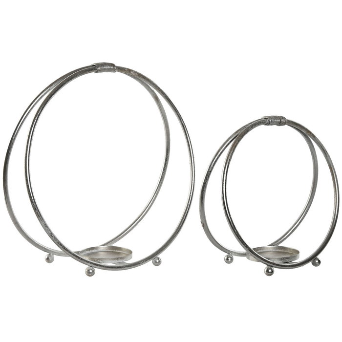 DKD Home Decor Set de 2 Portavelas Metálicos Plateados 38x16x39 cm