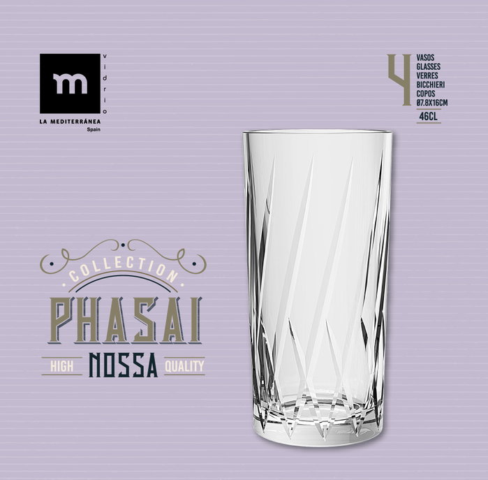 La Mediterranea Vaso Alto Phasai Nossa 460ml ø7.8x16cm (24 Unidades) La Mediterranea Vaso Alto Phasai Nossa 460ml ø7.8x16cm (24 Unidades)