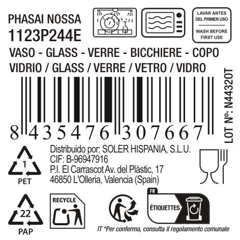 La Mediterranea Vaso Alto Phasai Nossa 460ml ø7.8x16cm (24 Unidades)