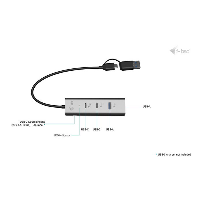 I-Tec Hub USB 4 en 1 Metal Plata con 2x USB-C y 2x USB-A (85W PD) I-Tec Hub USB 4 en 1 Metal Plata con 2x USB-C y 2x USB-A (85W PD)