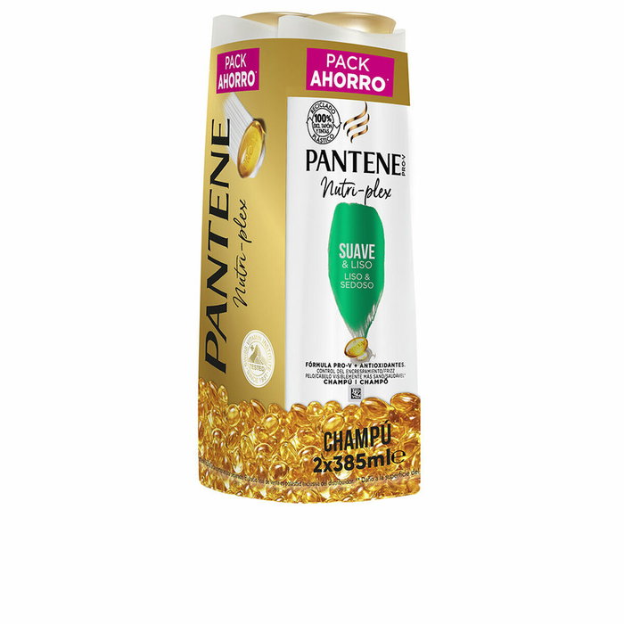 Pantene Champú Suave y Liso con Pro-V Antifrizz para Cabello Seco Dúo 2 x 385 ml