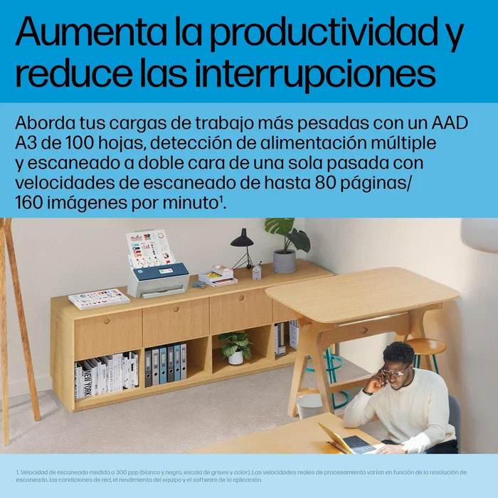 HP ScanJet Enterprise Flow N9000 sn1 Escáner de Documentos con ADF 100 Hojas, A3, Escaneo Duplex 80 ppm/160 ipm, 600 DPI, Color, Pantalla Táctil 4.3", Ethernet, Azul y Blanco