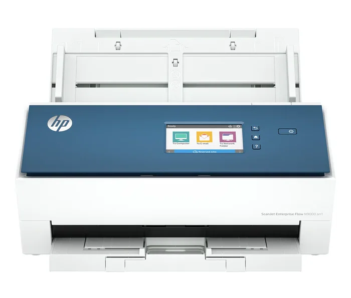 HP ScanJet Enterprise Flow N9000 sn1 Escáner de Documentos con ADF 100 Hojas, A3, Escaneo Duplex 80 ppm/160 ipm, 600 DPI, Color, Pantalla Táctil 4.3", Ethernet, Azul y Blanco