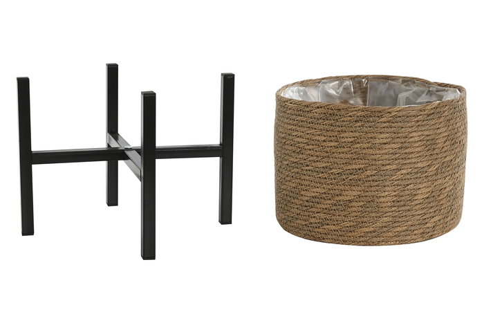 Macetero Tropical DKD Home Decor Natural Negro 32.5 x 33 x 32.5 cm Set de 2 (2 Unidades)