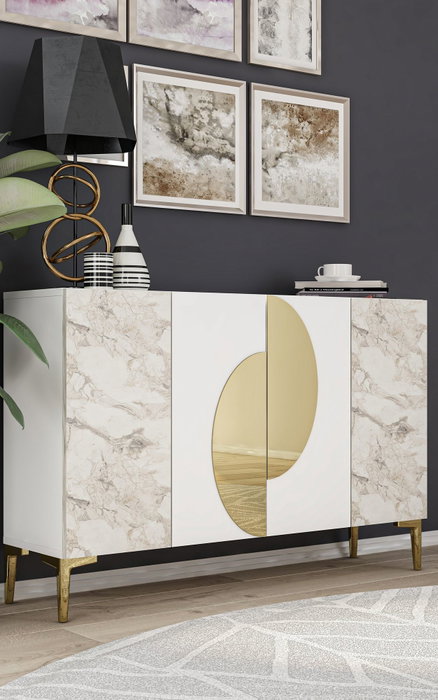 Hanah Home Consola KM120 Mármol Blanco y Éfeso Dorado Ancho 120 cm