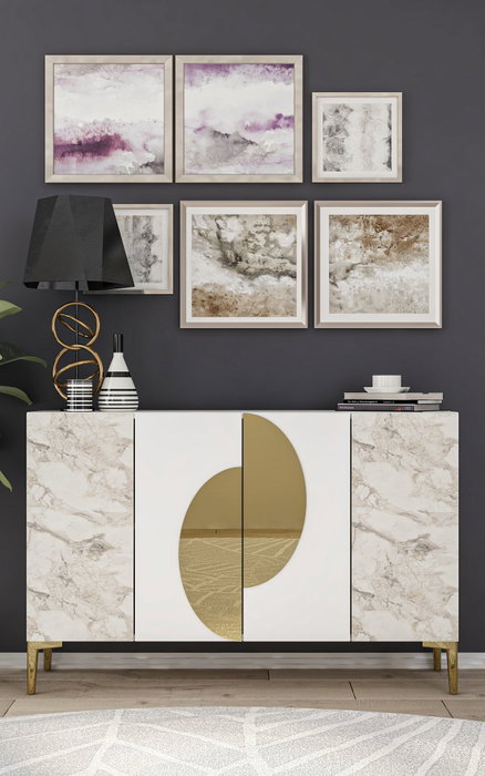 Hanah Home Consola KM120 Mármol Blanco y Éfeso Dorado Ancho 120 cm