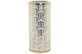 DKD Home Decor Paragüero de Porcelana Geométrico Blanco y Dorado